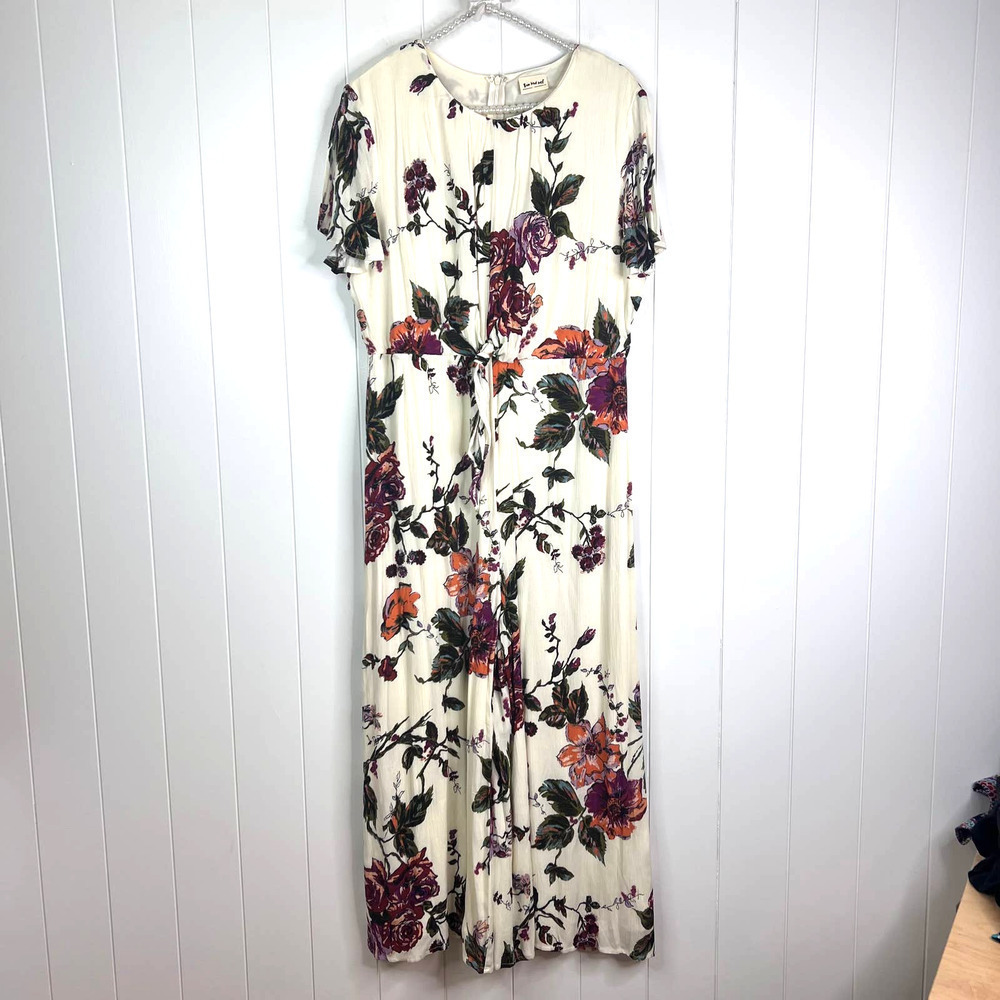 Third‎ Bird Nest Cream and Floral 100% Rayon Flutter Sleeve Jumper SZ L
